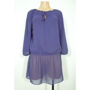 BLACK LABEL by CHICO'S Sheer Violet Dress 00 Drawstring Pleated Neck Line